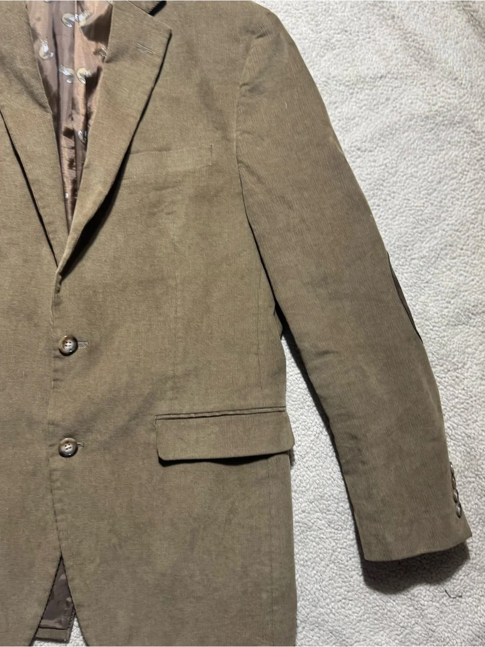 Lauren Ralph‎ Lauren Jacket Mens 39L Brown Blazer Fox Print Lined Elbow Pads